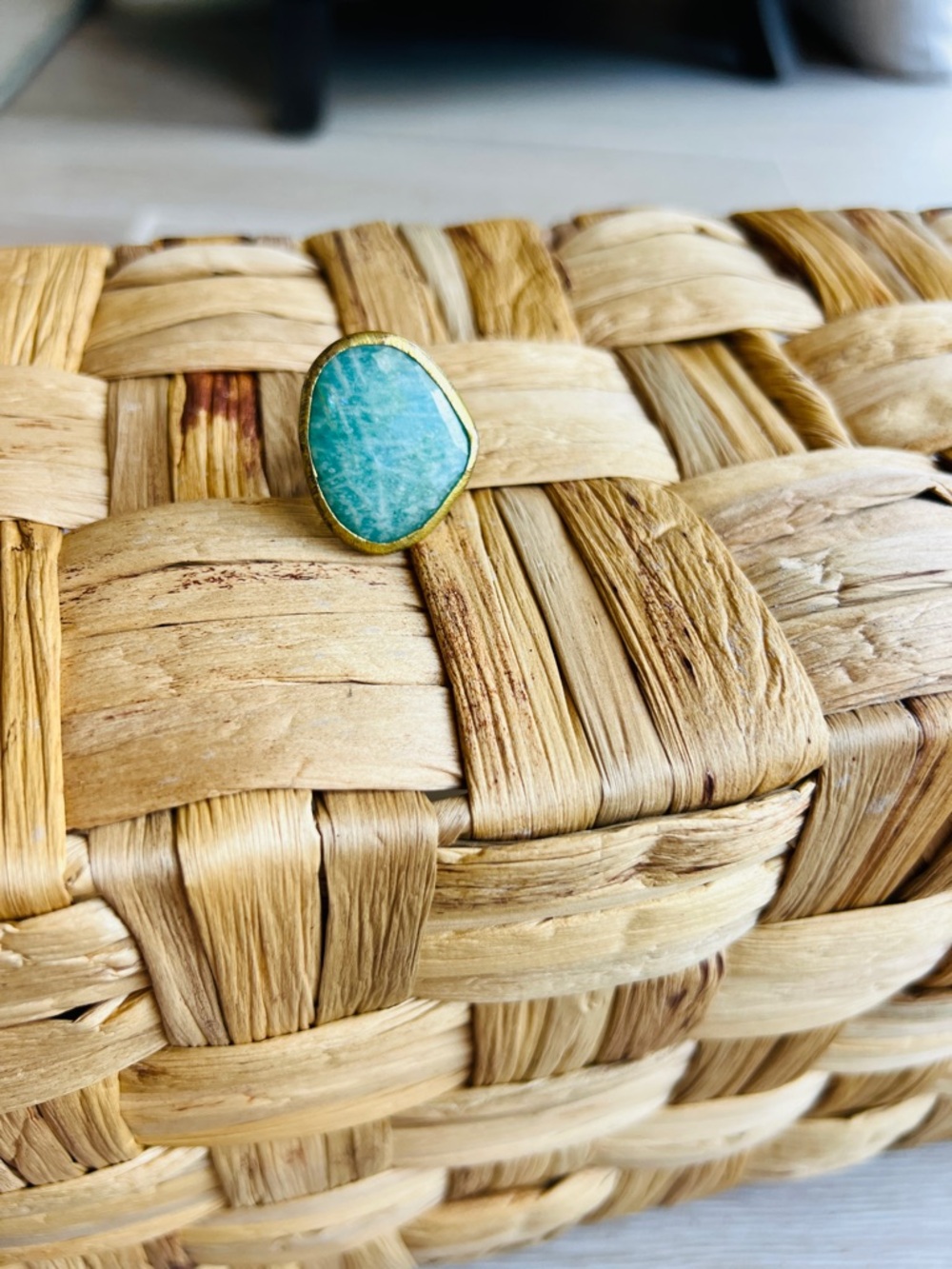 Teal Stone Ring with Gold Trim - Women’s Fashion Ring